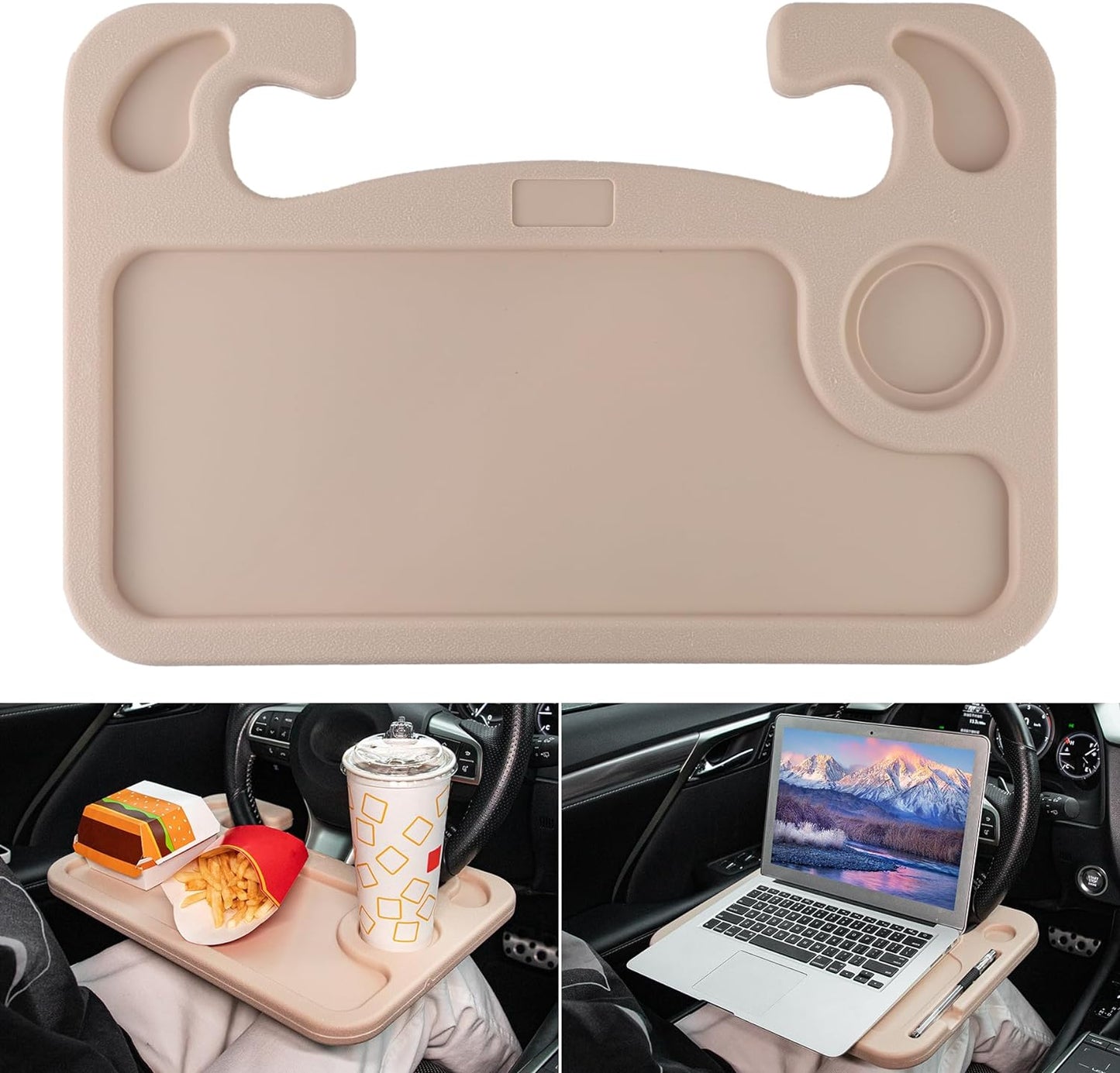 Car Steering Wheel Desk for Travel - Car Accessories Stand Tray Table for Eating (Black)