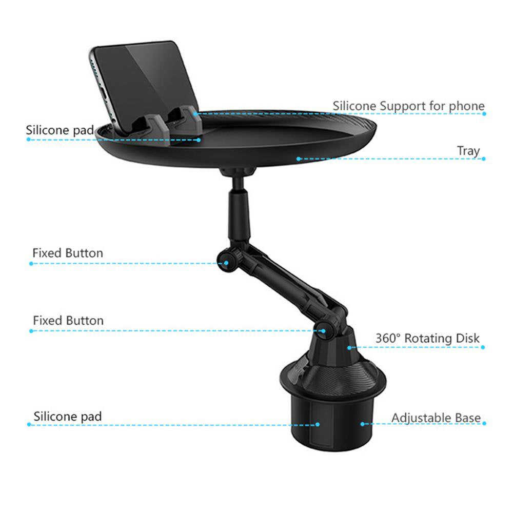 Car Cup Holder Tray Car Cup Holder with 360 Rotation Food Tray Car Food Table with Swivel Arm and Cell Phone Slot Fits Most Cars Useful