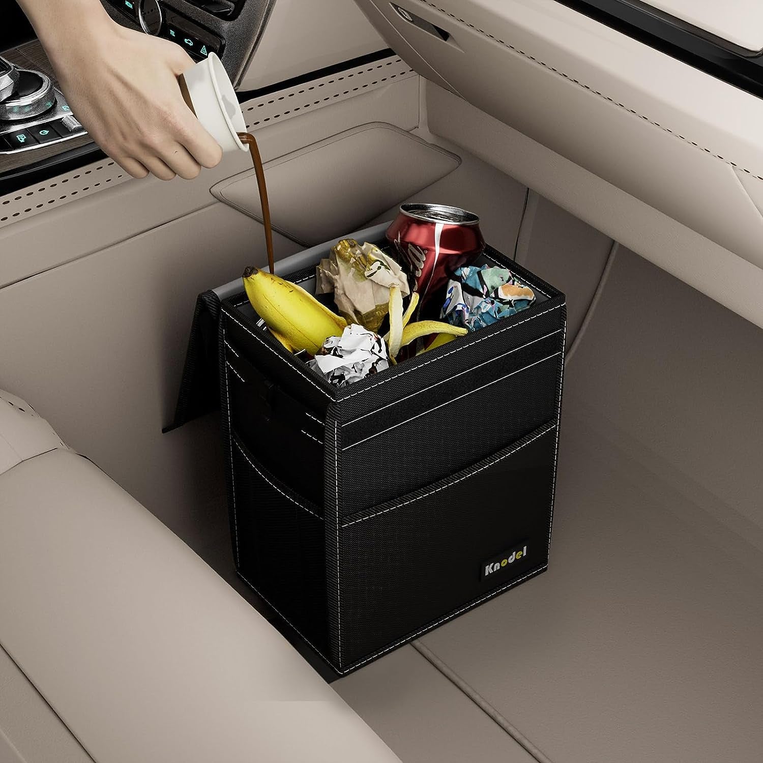 Car Trash Can, Waterproof Garbage Can/Bag with Lid, 600D Leak-Proof Trash Bin, Car Trash Hanging (Medium, Black)