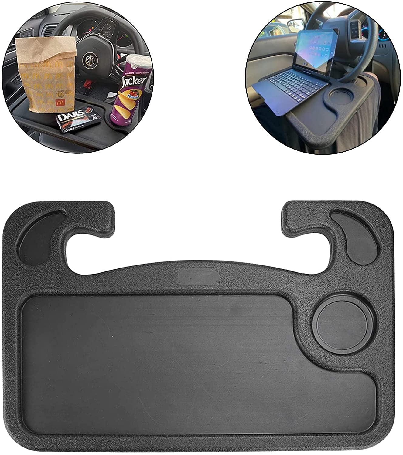 Car Steering Wheel Desk for Travel - Car Accessories Stand Tray Table for Eating (Black)